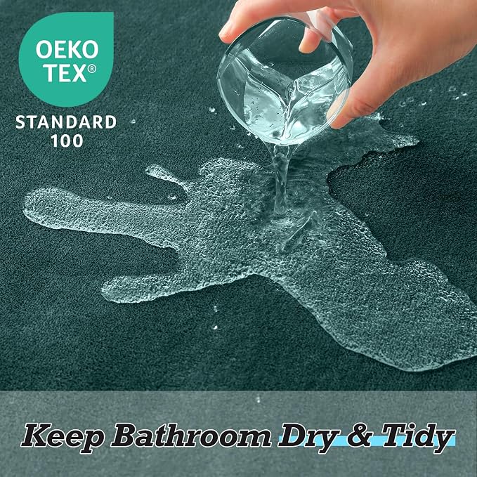 HUXMEYSON Bathroom Rugs Sets 3 Piece, Non-Slip & Quick Dry Bath Mat Set, Ultra Soft Velvet Bath Rugs for Bathroom, Toilet and Shower Floor, Peacock Blue