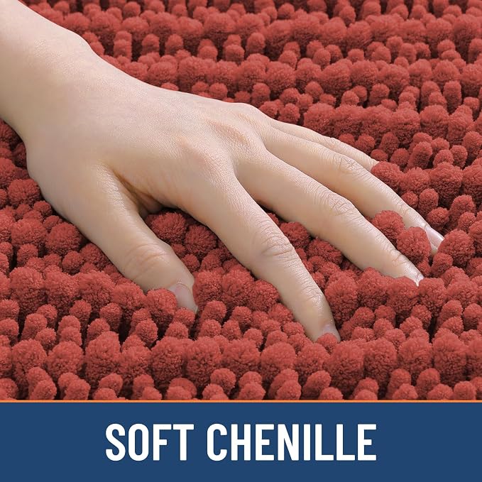 Smiry Bathroom Rugs Mat 36x24, Extra Soft Absorbent Chenille Bath Rugs, Non Slip Rubber Backing Machine Washable Quick Dry Bath Mats for Bathroom Floor, Tub, Shower, Home Decor Accessories, Maple Red