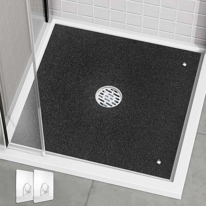Extra Large Square Shower Mat for Inside Shower, 24 x 24 Inch Shower Floor Mat with Center Drain Hole, Designed for Walk-in Showers, Non-Slip Loofah Mat with Wide Coverage for Stable Standing