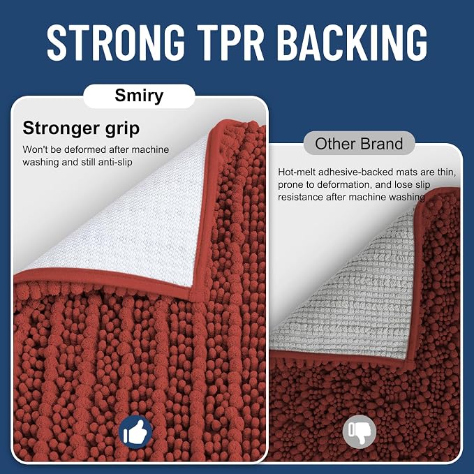 Smiry Bathroom Rugs Mat 36x24, Extra Soft Absorbent Chenille Bath Rugs, Non Slip Rubber Backing Machine Washable Quick Dry Bath Mats for Bathroom Floor, Tub, Shower, Home Decor Accessories, Maple Red