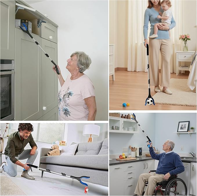2 Pack 36 Inch Grabber Reacher Tool for Seniors, Foldable Reacher Grabbers Pickup Stick with Anti-Slip 90° Rotating Jaw, 4" Wide Extended Claw with Magnet for Disabled