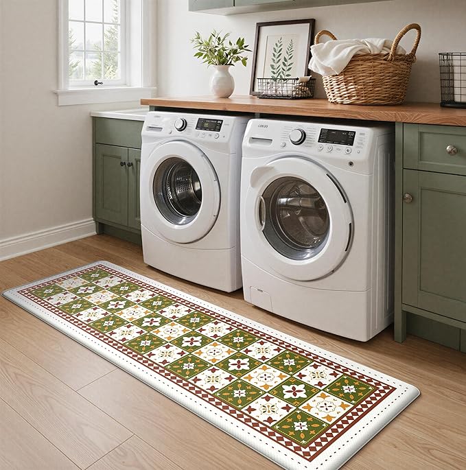 GENIMO Anti Fatigue Kitchen Mats for Floor, Cushioned Non Slip Kitchen Rug, Waterproof Kitchen Floor Mat Runner, Kitchen Mat for Laundry, Sink, Office, Entryway, 23.6"x71", Green