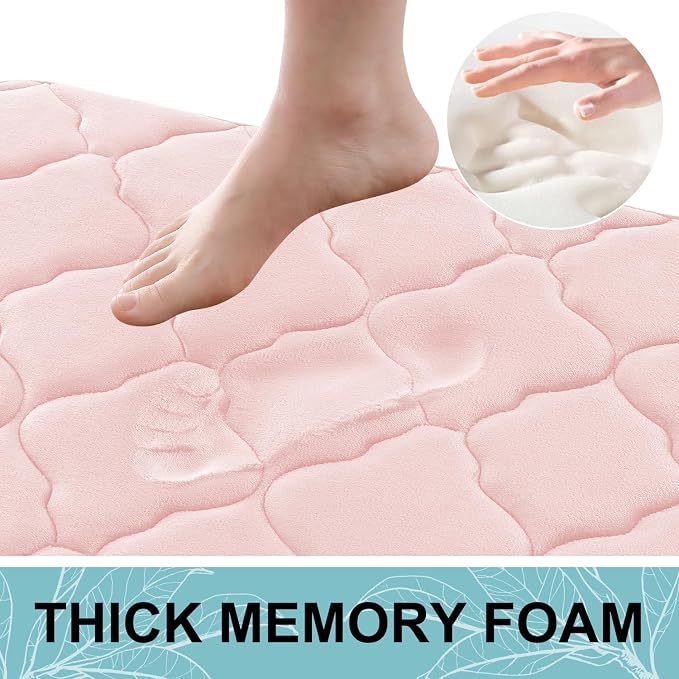 OLANLY Memory Foam Bath Mat Rug 47x24, Ultra Soft and Absorbent Bathroom Rugs, Non-Slip, Comfortable, Machine Washable Bath Carpet for Bathroom Floor, Tub, Shower and Home Decor Accessories, Pink