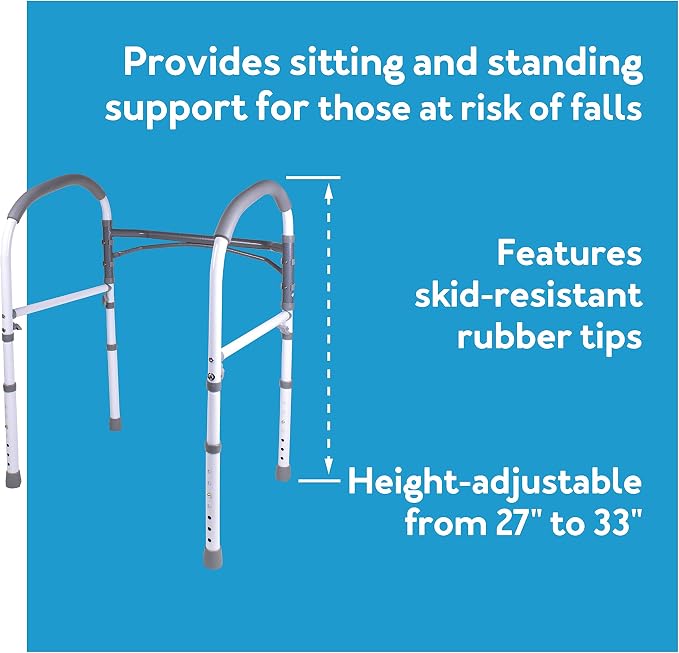 Carex Toilet Safety Rails, Adjustable and Detachable Toilet Safety Frame with Handles for Elderly, Handicap, or Disabled, Heavy-Duty Non-Slip Bathroom Grab Bar, with Padded Handles and Aluminum Frame