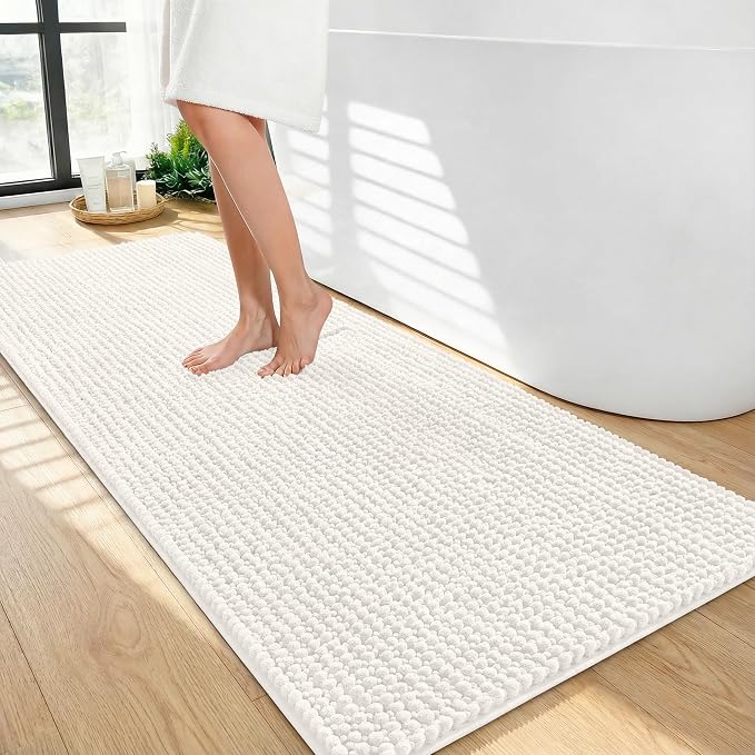 OLANLY Thick Bathroom Runner Rugs 44x24, Extra Soft Absorbent Chenille Bath Rugs, Rubber Backing, Machine Wash Dry, Long Bath Mats for Bathroom Floor, Tub and Shower, Home Decor Accessories, Ivory