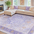 RELEANY Area Rugs 7'x10' Washable Non-Slip, Floral Vintage Distress Medallion Carpet for Living Room Bedroom Dining Room, Light Purple Brown