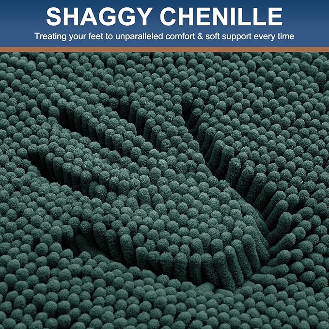 Smiry Luxury Chenille Bathroom Rugs 36x24, Extra Soft and Absorbent Shaggy Bath Mat, Machine Washable, Non-Slip Plush Carpet Runner for Tub, Shower, and Floor, Home Decor Accessories, Green