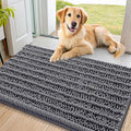 Smiry Dog Door Mat for Muddy Paws 32x21, Absorbent Dirt Trapper, Non-Slip Washable Chenille Entryway Rug for Inside Floor, Dark Grey, Layered Pattern