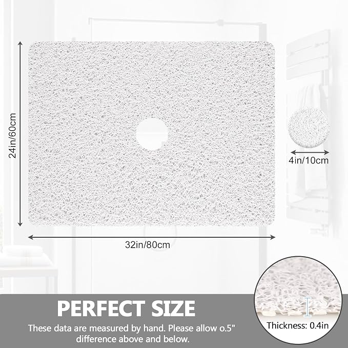 Shower Mat Non Slip: 32 x 24 Inch Extra Large Loofah Shower Mats for Inside Shower - Anti Slip Shower Stall Matt with Drain Hole in Middle