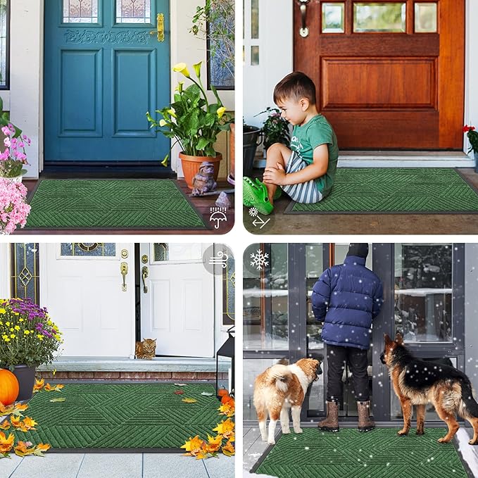 Smiry Front Door Mat Outside Entrance, Heavy Duty Sturdy Natural Rubber Doormat, Trap Dirt and Moisture, Easy Clean Low Profile Welcome Floor Mats for Indoor Outdoor Entry, 59x23 Inch, Green