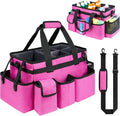Cleaning Caddy Bag,Large Cleaning Supplies Organizer with Handle for Housekeepers,Rose Red