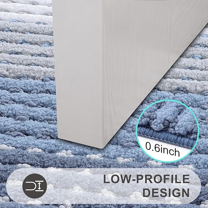 Kitinjoy Indoor Outdoor Door Mat, 48x30 Non-Slip Absorbent Dirt Trapper, Low-Profile Washable Inside Entrance Front Floor Mat, Sturdy Soft Entry Dotted Ombre Doormats for Entryway, Light Blue