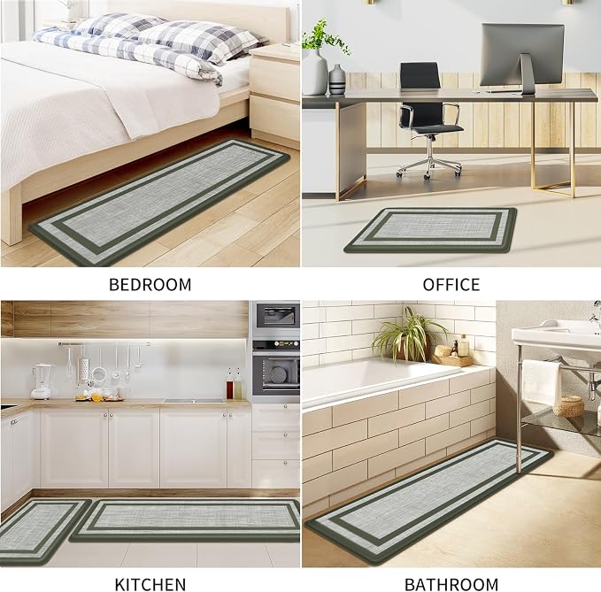 Mattitude Kitchen Mats Set of 2 Cushioned Rugs 0.47 inch Thick Anti-Fatigue Mats for Kitchen Floor,Waterproof Non-Slip Mats and Rugs Set for Office,Floor,Laundry 17.3"×29"+17.3"×59",Green