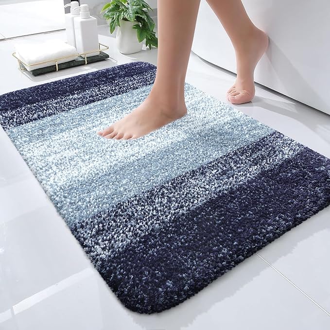 OLANLY Small Bathroom Rugs Mat 24x16, Extra Soft Absorbent Microfiber Bath Rugs, Rubber Backing, Quick Dry, Washable Bath Mats for Bathroom Floor, Tub and Shower, Home Decor Accessories, Airy Blue