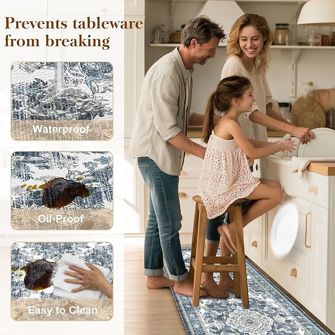 Boho Kitchen Mats for Floor 2 Piece Set Anti Fatigue Cushioned PVC Kitchen Rugs Non Slip Waterproof Farmhouse Mats 2/5 Inch Comfort Standing Mat for Sink, Laundry, 23.6"x39"+23.6"x59",D5
