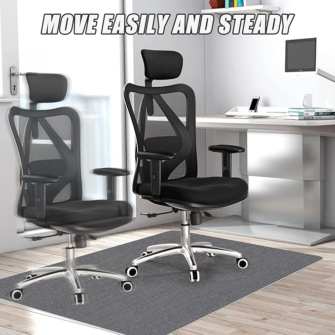 Sycoodeal Office Chair Mat for Hardwood Floor,Office Computer Gaming Chair Mat for Tile Floor,Large Floor Protector Rug,Anti-Slip,Easy to Clean,Grey(48"x36")