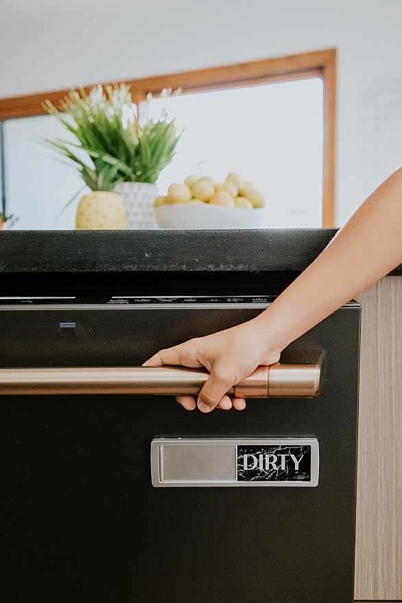 Dishwasher Magnet Clean Dirty Sign, Clean Dirty Magnet for Dishwasher, Modern Kitchen Decor, Magnetic Dish Washer Sign Indicator, Sliding Rustic Dish Washer Signs, Marble Black & White Granite