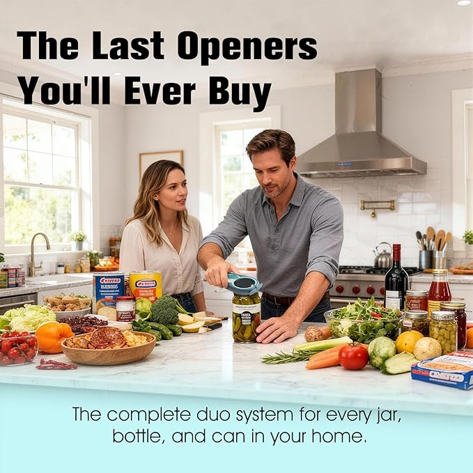 Jar Opener Bottle Opener, 5-in-1 Multi-Function Can Opener with Ergonomic Non-Slip Handle, Kitchen Tool Set for Weak Hands, Seniors with Arthritis, Blue
