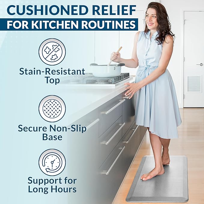 ComfiLife Anti Fatigue Floor Mat – 3/4 Inch Thick Kitchen Mats for Floor, Standing Desk Mat, Kitchen Rug – Comfort at Home, Office – Durable – Stain Resistant – Non-Slip Bottom (20" x 32", Silver)