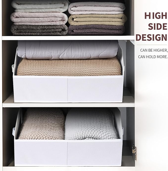 Homsorout Closet Baskets for Shelves Trapezoid - Decorative Storage Baskets with Handle, Closet Bins for Organization, Shelf Storage Bins for Clothes, Books, Home, Office, 3 pack, White