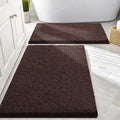 Smiry Bathroom Rugs Sets 2 Piece, Soft Absorbent Chenille Machine Washable Non Slip Shaggy Bath Rug Set for Tub, Shower, and Floor (30x20+24x16, Brown)
