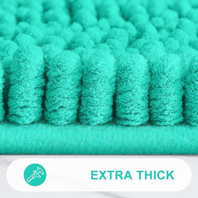 Grandaily Chenille Striped Bathroom Rugs 70x24, Extra Thick and Absorbent Bath Mats, Non-Slip Soft Plush Shaggy Shower Carpet, Machine Wash Dry, Bath Rug for Bathroom, Teal