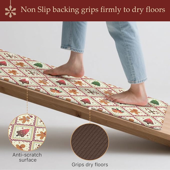 GENIMO Christmas Decorations - Kitchen Mats for Floor, Christmas Kitchen Rugs, Cushioned Anti Fatigue Mat for Home Decor, Waterproof Non Slip Standing Mat for Laundry, 23.6"x71", Red
