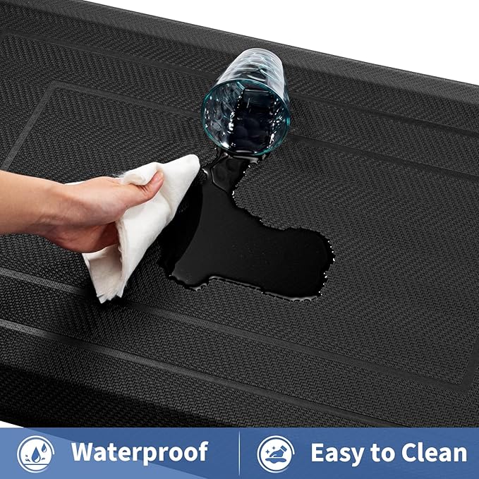 UKISS 9/10"" Extra Thick Cushioned Anti Fatigue Kitchen Mat, Waterproof High Density Foam Standing Desk Mat, Non-Slip Ergonomic Comfort Mat for Kitchen, Office,Workstation (Black, 20" X 32")