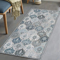 Lahome Moroccan Trellis Small Area Rug, 2x4 Rugs for Entryway Non-Slip Vintage Ultra-Thin Washable Indoor Door Mat Distressed Throw Carpet for Bathroom Kitchen Bedroom Elise, Blue