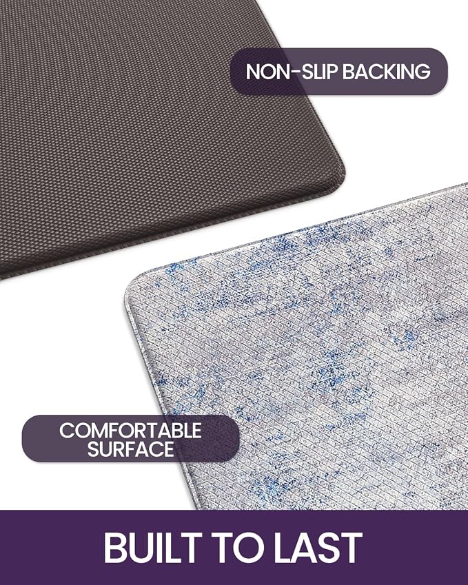 DEXI Kitchen Mats Cushioned Anti Fatigue, 23x86 Floor Padded Runner Rug Non Slip, Waterproof Standing Comfort Memory Foam for Front Sink Laundry, Blue