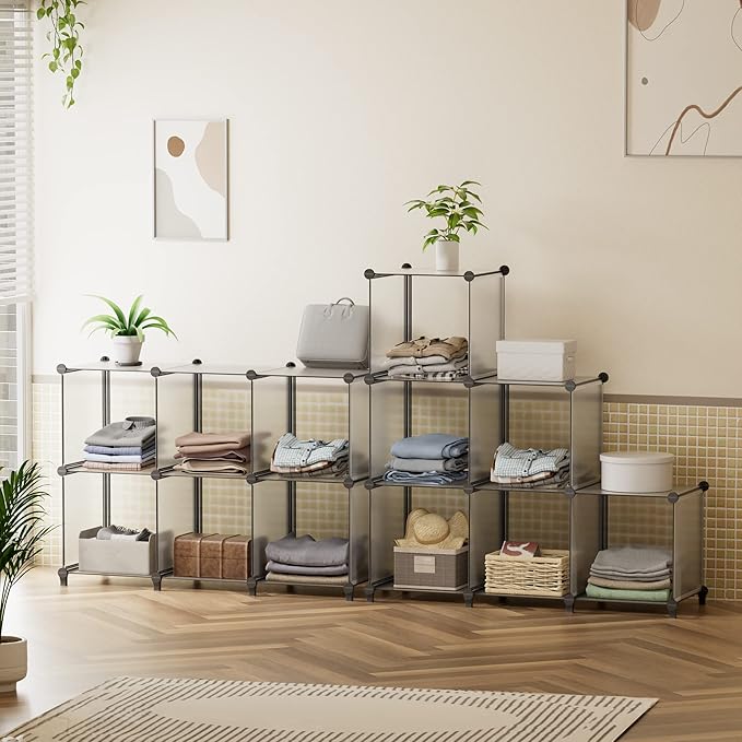 HOMIDEC Closet Organizers and Storage, 9 Cube Storage Organizer, Portable Closet Organizer Storage Cubes Shelves, Grey