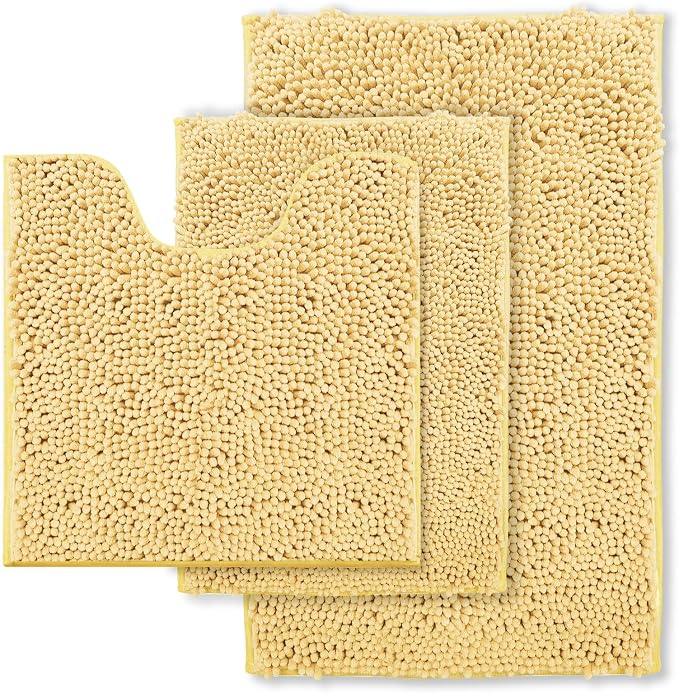Bathroom Rugs 3 piece Bath Rugs Sets 3 Piece, Extra Soft and Absorbent Shaggy Bathroom Mat Rugs, Machine Washable, Non-Slip Plush Carpet Cream