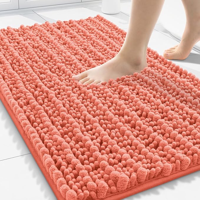 Smiry Bathroom Rugs Mat 30x20, Extra Soft Absorbent Chenille Bath Rugs, Non Slip Rubber Backing Machine Washable Quick Dry Bath Mats for Bathroom Floor, Tub, Shower, Home Decor Accessories, Coral