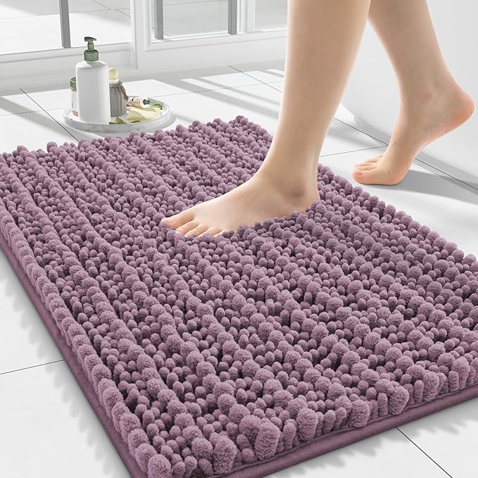 Smiry Bathroom Rugs Mat 24x16, Extra Soft Absorbent Chenille Bath Rugs, Non Slip Rubber Backing Machine Washable Quick Dry Bath Mats for Bathroom Floor, Tub, Shower, Home Decor Accessories, Deep Plum