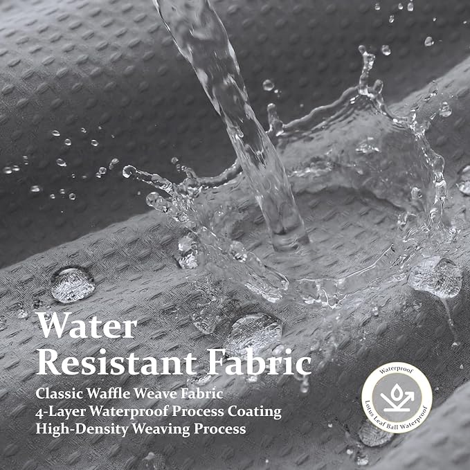 Dynamene Grey Fabric Shower Curtain for Bathroom - Waffle Weave Textured Heavy Duty , 256GSM Hotel Luxury Weighted Cloth Bath Curtain Set with 12 Plastic Hooks,72x72, Grey/Gray