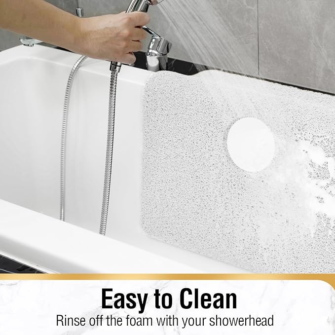 HITSLAM Square Shower Mat, 24 x 24 Inch Non Slip Bath Mat for Tub, Soft PVC Loofah Bathtub Mats with Drain Holes, Quick Drying Bathroom Stall Floor Mat, Bathroom Accessories Without Suction Cup, White