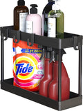 Simple Houseware 2-Tier Under Sink Organizer Storage Tray with Hooks, Black