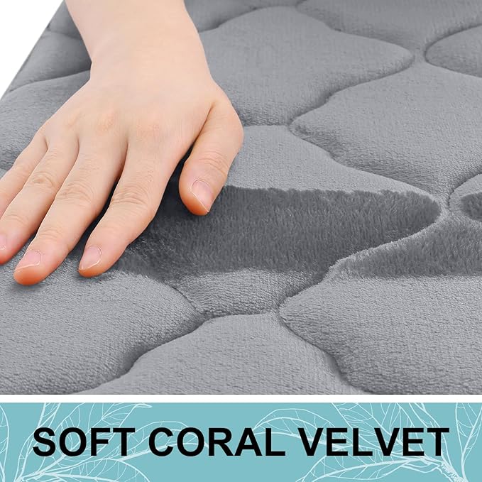 OLANLY Memory Foam Bath Mat Rug 47x17, Ultra Soft and Absorbent Bathroom Rugs, Non-Slip, Comfortable, Machine Washable Bath Carpet for Bathroom Floor, Tub, Shower and Home Decor Accessories, Grey