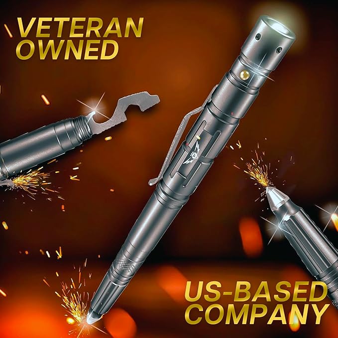 Tactical Pen – Self Defense Survival EDC Pen with LED Flashlight, Glass Breaker & Bottle Opener – Military Multitool Pen for Men & Women – Veteran-Owned TakeFlight – 2 Ink Refills + Extra Battery