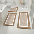Pauwer Bathroom Rugs Sets 3 Piece Bathroom Shower Rugs with U-Shaped Contour Toilet Mat Absorbent Microfiber Plush Non Slip Bath Mats Machine Washable Shaggy Bath Floor Mats, Khaki