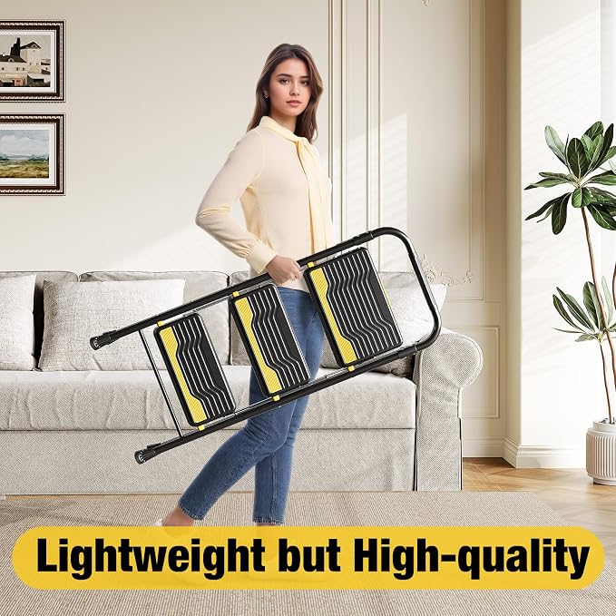Urackify 3 Step Ladder, Heavy-Duty 800lb Capacity, Wide Anti-Slip Steps & Secure Handrail Compact, Folding Step Stool Portable Design for Home, Kitchen, Office, Pantry, Closet Use, Black