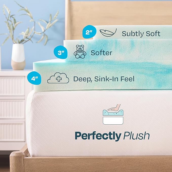 Linenspa 4 Inch Swirl Gel Memory Foam Mattress Topper, King Size – Cooling Gel Infused, Ventilation Holes – Pressure Relieving Bed Topper – CertiPUR Certified