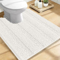 OLANLY Thick Toilet Rugs U-Shaped 24x20, Extra Soft Absorbent Chenille Striped Contour Bathroom Rugs for Toilet, Dry Quickly, Machine Washable, Non-Slip Bath Mat, Ivory