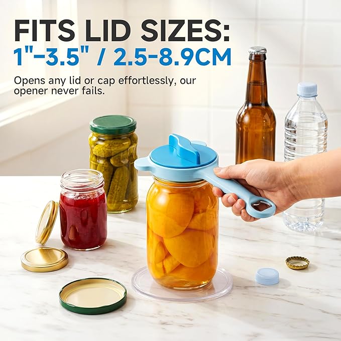 2026 Upgraded 4-in-1 Jar Opener - Adjustable Stainless Steel Lid Remover for Seniors & Arthritis Sufferers, Fits Kitchen Jars, Bottles & Cans Blue(2Pcs)