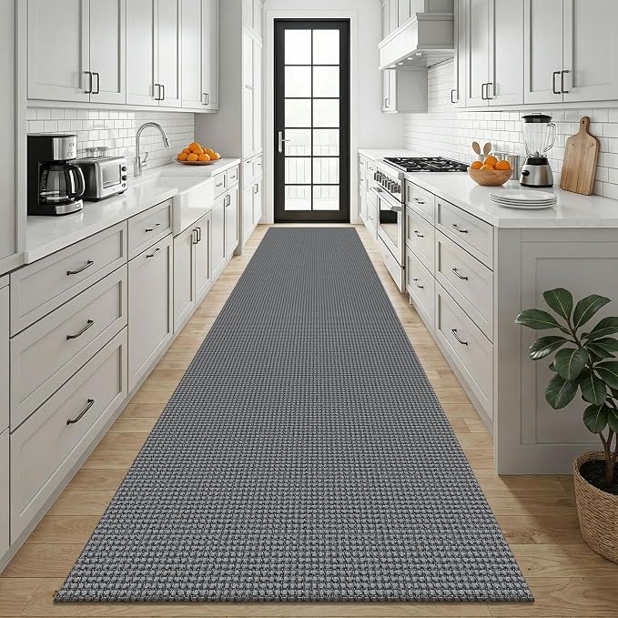 KOZYFLY Cotton 3x12 Runners Rugs for Hallway, Long Washable Runner Rug, Woven Non Slip Kitchen Runner, Braided Entryway Rug, Floor Carpet for Entry, Aisle, Hall, Grey/Dark Grey