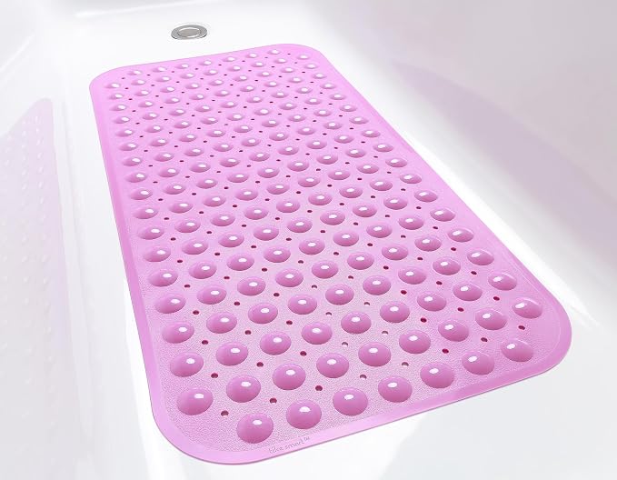 Large Non-Slip Bathtub & Shower Mat 31”x16” (Smooth/Non-Textured Tubs Only) Safe, Clean, Machine-Washable, Superior Grip&Drainage, Vinyl, Opaque Pink