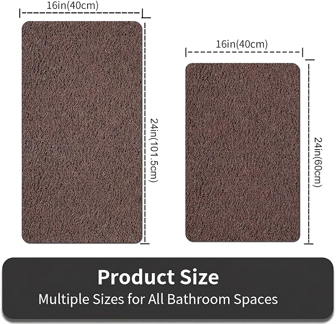 Shower Mat Non Slip, 16 x 24 Inch, Brown Shower Mats for Inside Shower, Soft PVC Loofah Bath Mats for Tub, Quick Drying Easy Cleaning Bathroom Stall Floor Mat Without Suction Cup