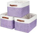 Bagnizer Storage Bins Large Fabric Storage Baskets for Shelves 3 Pack, Decorative Linen Closet Baskets with Handles for Organizing, Shelf, Clothes, Home, Office, 15x11x9.5Inches (Purple&White)