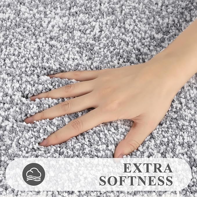 Pauwer Bathroom Rug Set 3 Piece, Non-Slip Absorbent Bath Mats, Microfiber Soft, Absorbent Plush Shaggy Carpets Includes U-Shaped Toilet Mat for Bath Floor, Shower, Light Grey