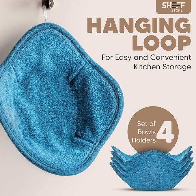 Sheff Microwave Bowl Cozy Holders Set of 4 - Durable and Reliable for Hot and Cold Plates and Dishes - Ideal Household Gift (Blue, 7 inch)